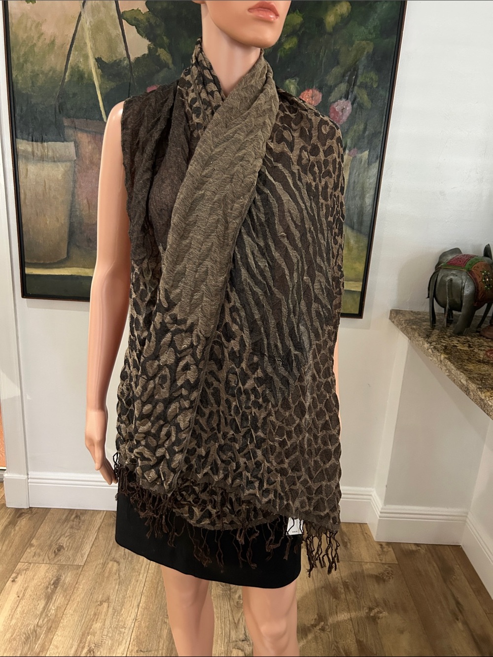 NWT Kasper animal print scarf with fringe